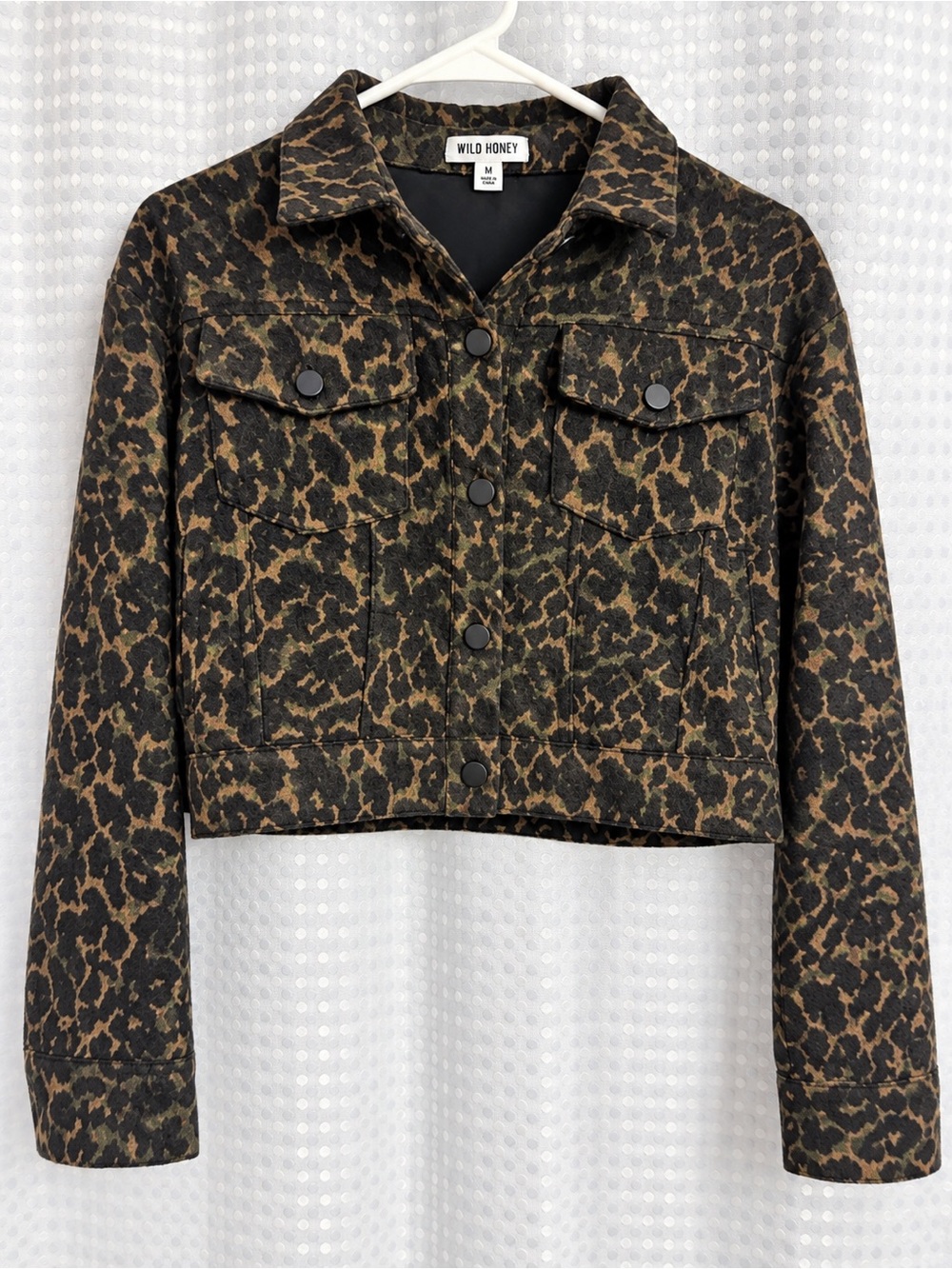 ELF Leopard-Print Cropped Jacket in Black & Brown